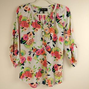 Yumi Kim Silk Floral Blouse Blush V-Neck Sz M